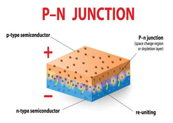 該圖像是 PN 結(jié)的藝術(shù)描繪，說明了光電二極管的耗盡區(qū)。