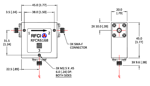 RFCI RFCR6168射頻微波環(huán)行器尺寸圖 RFCI RFCR6168射頻微波環(huán)行器尺寸圖