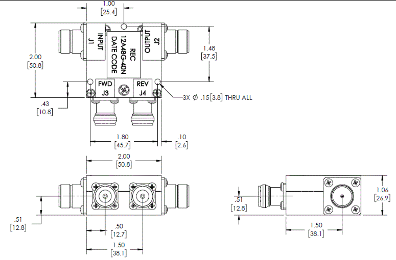 Renaissance 12A4BG-40N雙定向耦合器尺寸圖 Renaissance 12A4BG-40N雙定向耦合器尺寸圖