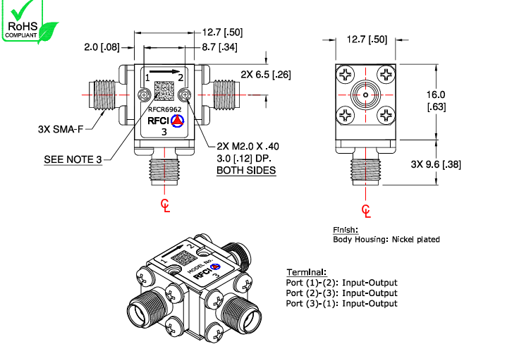 RFCR6962 SMA-F環(huán)行器RFCI RFCR6962 SMA-F環(huán)行器RFCI